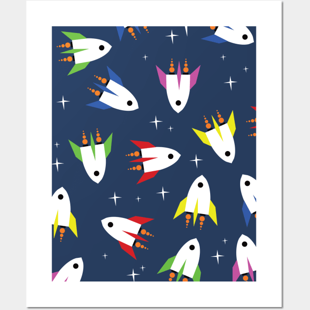 Rocket Ship Pattern Wall Art by nickemporium1